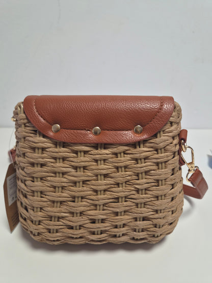 Bolso Mimbre Solapa Piel Camel - interior forrado