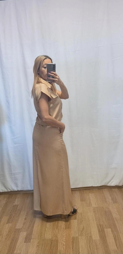 Conjunto camisa manga corta y falda larga rayas