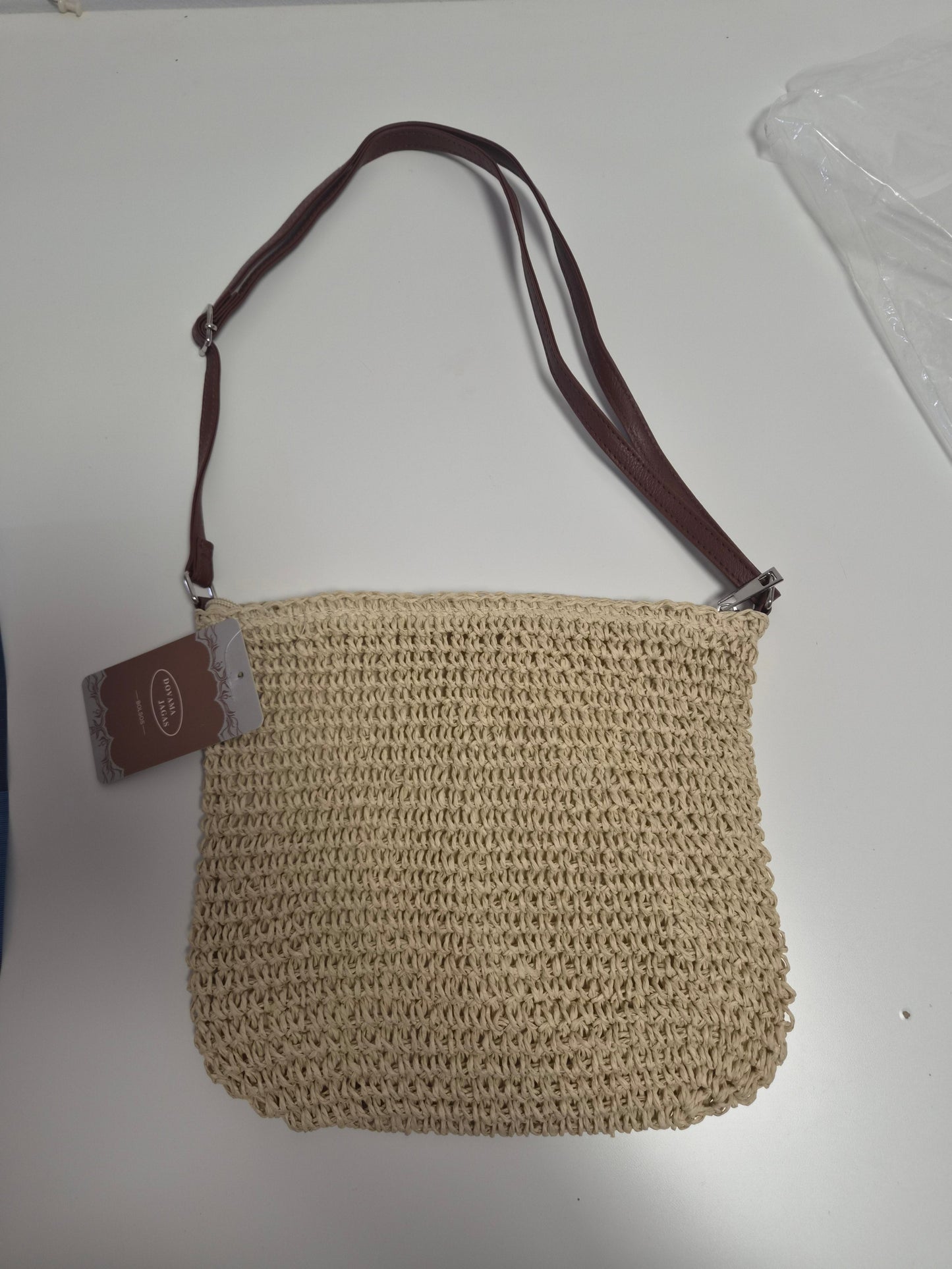 Bolso Rafia Pompón Cuentas Madera - vista trasera
