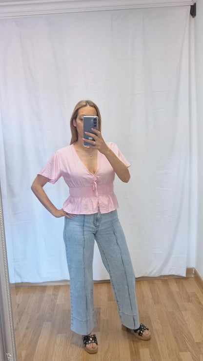 Blusa volante rosa