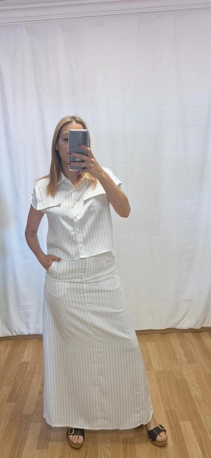 Conjunto camisa manga corta y falda larga rayas