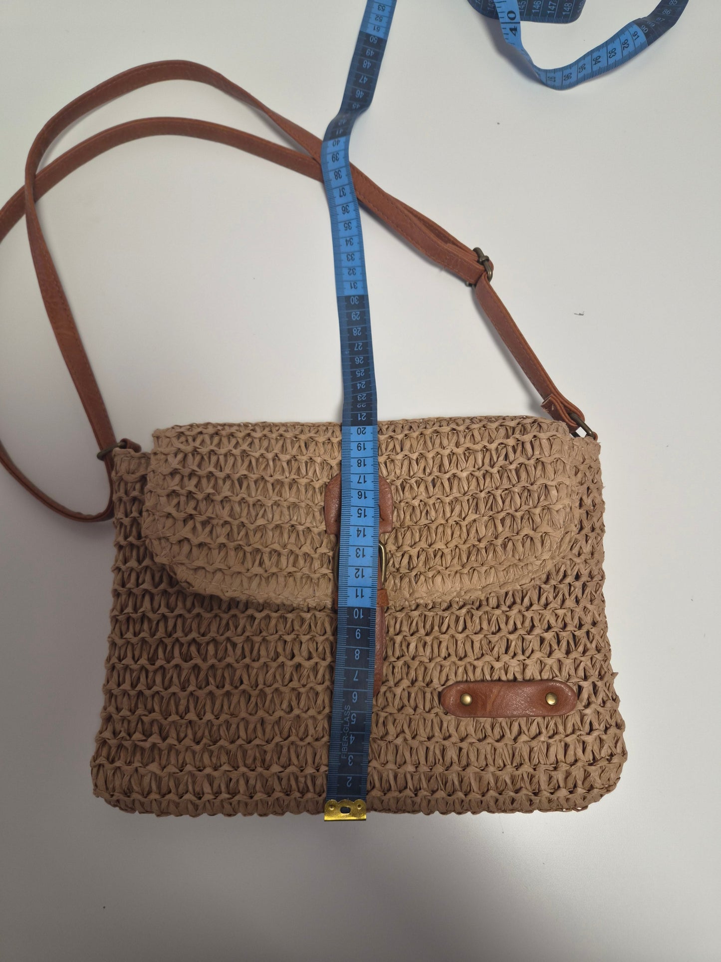 Bolso Boho Rafia Verano - vista frontal con medidas ancho