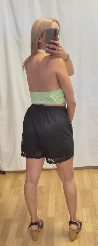 Top Halter Crochet Turquesa - vista frontal