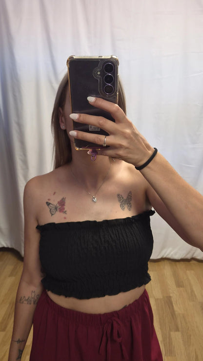 Top Bandeau Nido de Abeja - detalle volantes