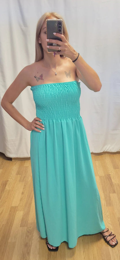 Vestido Turquesa Fruncido - vista frontal 2