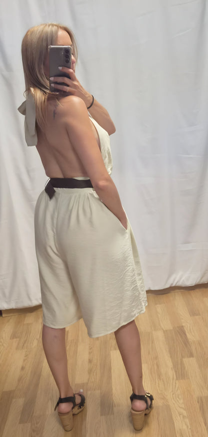 Mono Halter Multiposición Beige - escote cruzado