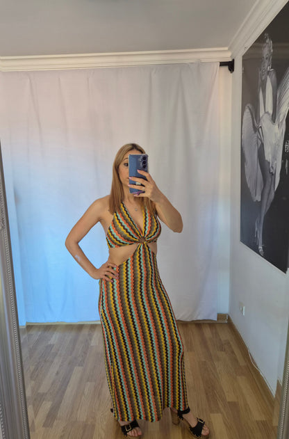 Vestido de tejido de punto calado estilo crochet azul