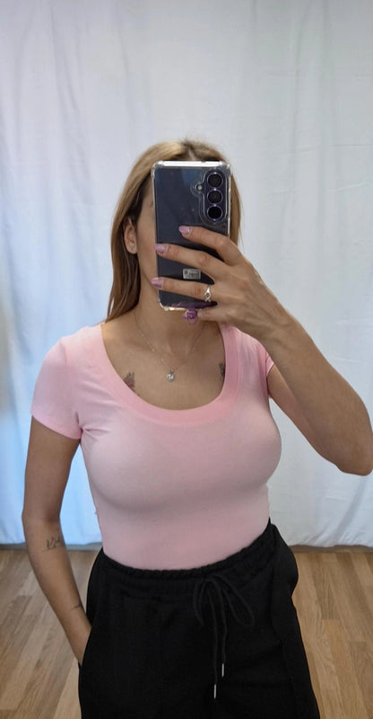 Camiseta basica manga corta rosa