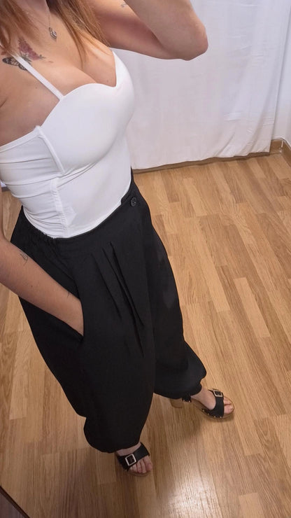 Pantalón globo negro pinzas