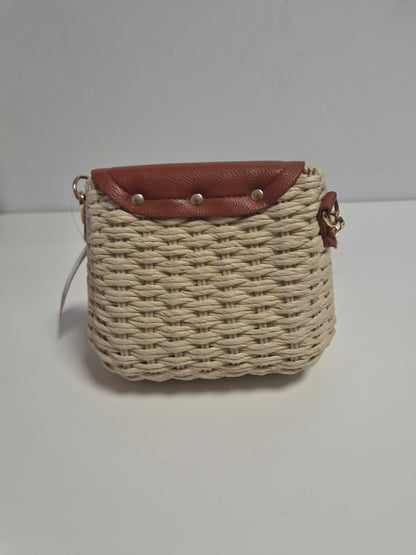 Bolso Mimbre Solapa Piel Marrón - vista trasera