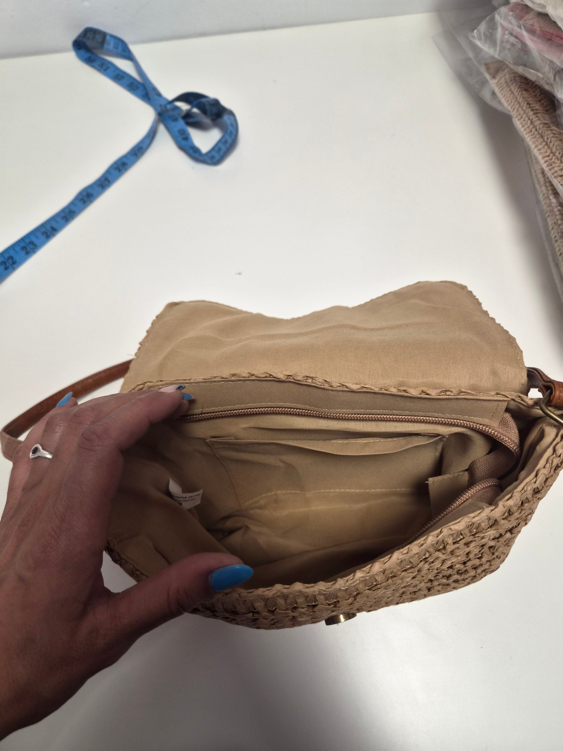 Bolso Boho Rafia Verano - vista frontal con medidas alto