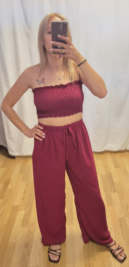 Pantalón Burdeos Fluido - look completo 2