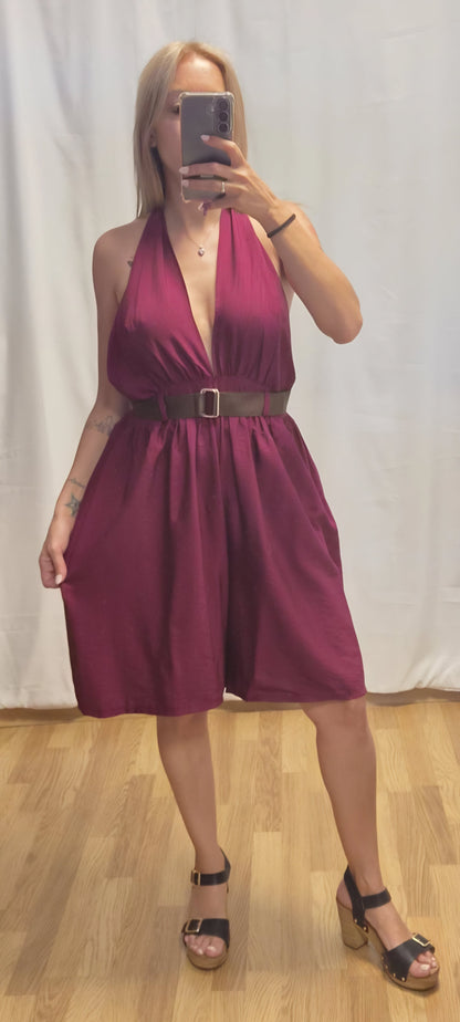 Mono Halter Multiposición Burdeos - escote cruzado