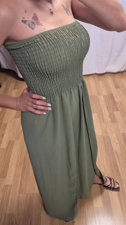 Mono Capri Verde Fruncido - detalle top fruncido 2