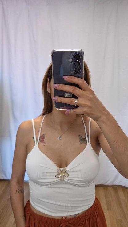 Top flor tirantes blanco