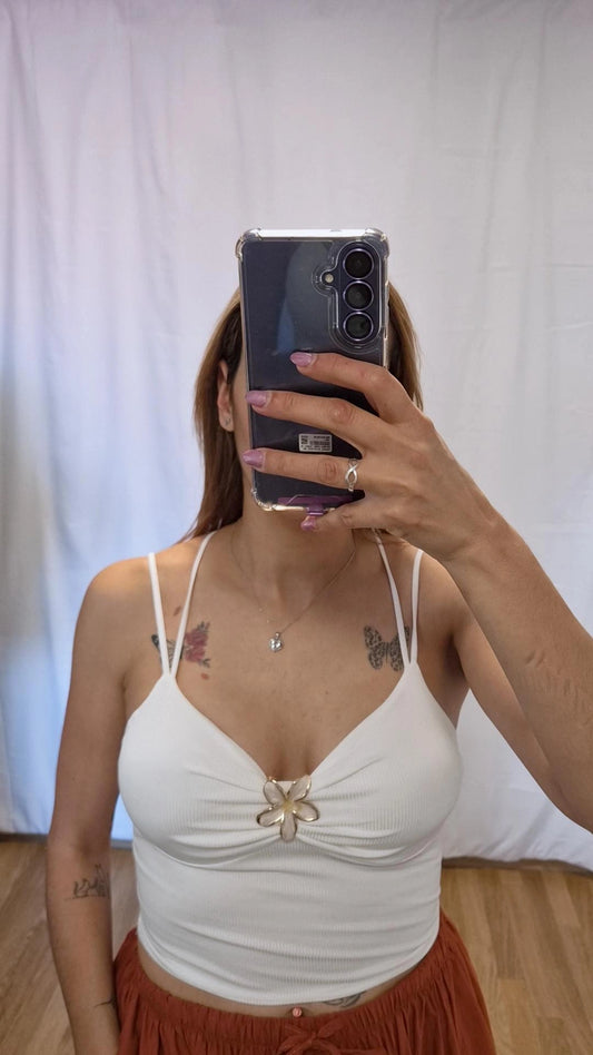 Top flor tirantes blanco