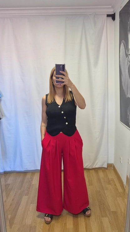 Pantalon rojo palazo pinzas