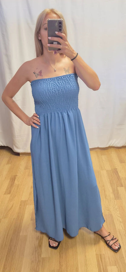 Vestido Largo Azul Palabra de Honor - vista frontal 2