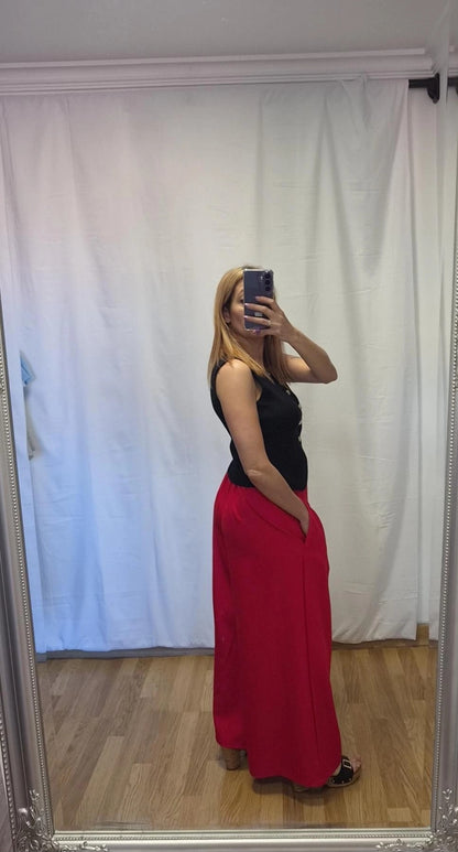 Pantalon rojo palazo pinzas