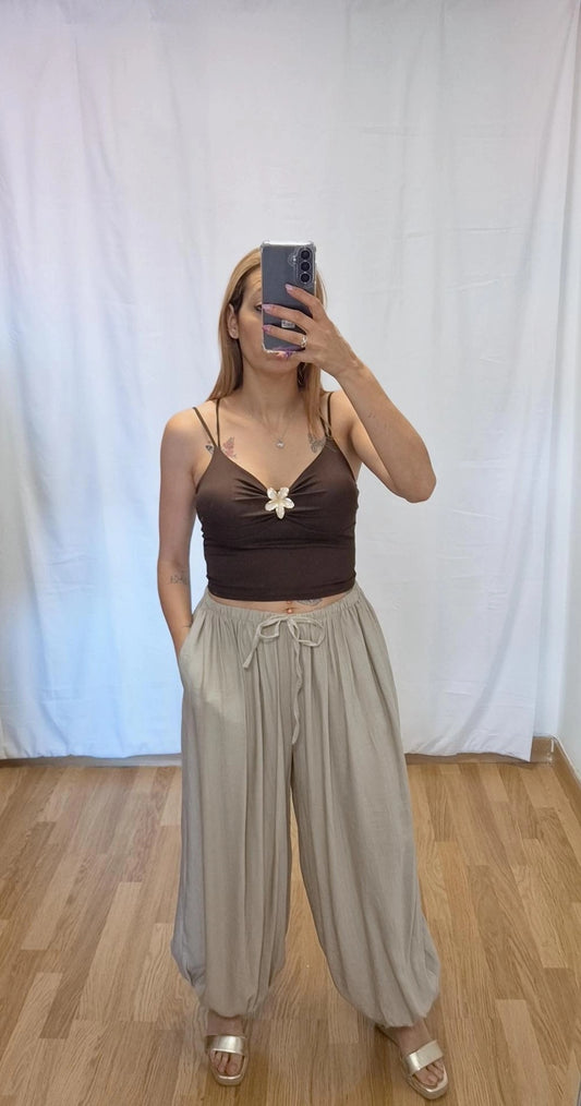 Pantalon globo fluido beige