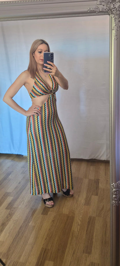 Vestido de tejido de punto calado estilo crochet azul