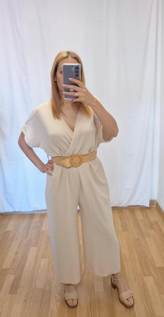 Mono con cinturon beige
