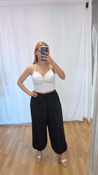 Pantalon globo fluido negro