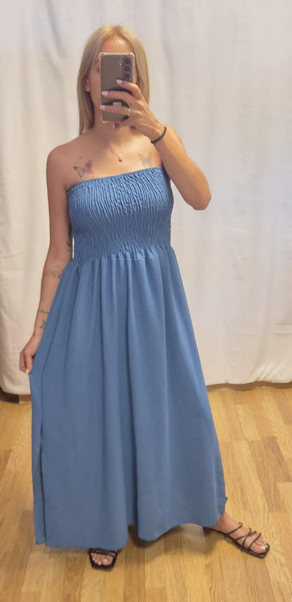 Vestido Largo Azul Palabra de Honor - vista frontal