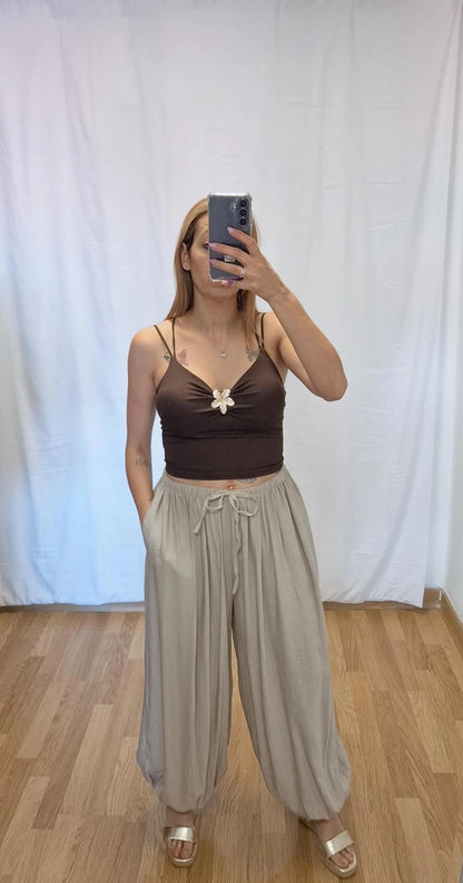 Top flor tirantes  marron
