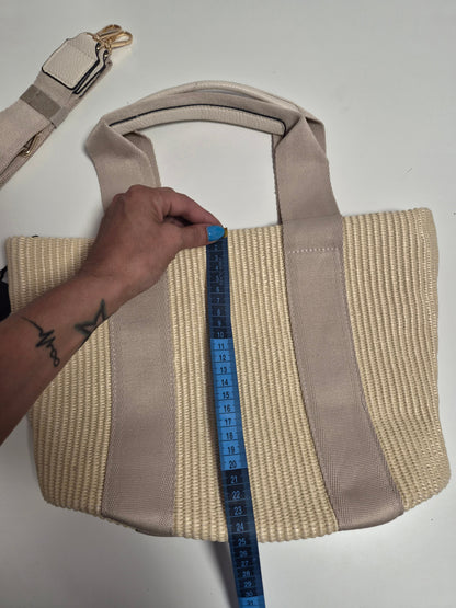 Bolso Tote Rafia Franjas Beige - medida alto 25cm