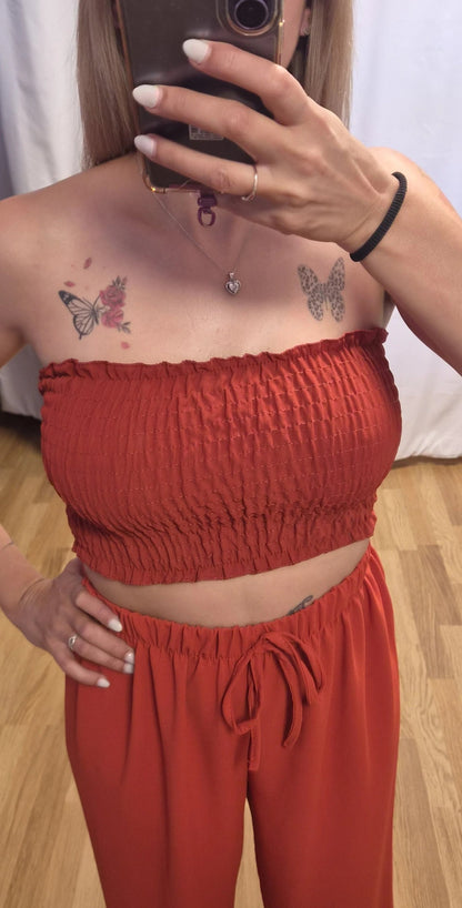 Top Bandeau Nido de Abeja Marrón - vista frontal