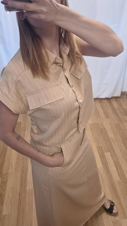 Conjunto camisa manga corta y falda larga rayas