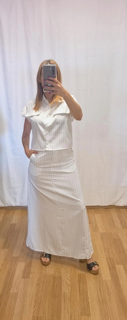 Conjunto camisa manga corta y falda larga rayas